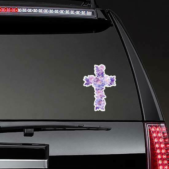 Beautiful Cross Made Of Dahlias Sticker | Religious Cross Stickers Girly Girl Stickers Religious Cross Stickers