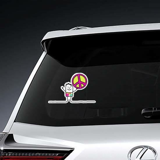 Cartoon Character Holding Peace Sign Sticker | Peace Sign Stickers and Decals Girly Girl Stickers Peace Sign Stickers & Decals