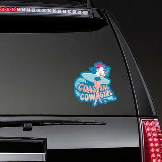 Coastal Cowgirl Illustration Sticker | Surfing Stickers Hawaiian & Tropical Stickers Surfing Stickers