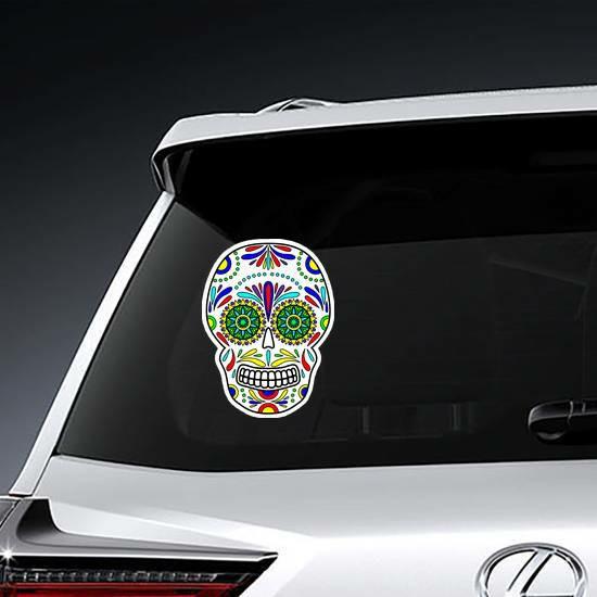 Colorful Sugar Skull With Floral Ornament Sticker | Calavera Sugar Skull Stickers Calavera Sugar Skull Stickers Calavera Sugar Skull Stickers