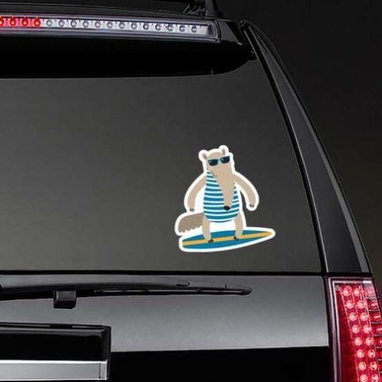 Cute Anteater Surfing Sticker | Surfing Stickers Hawaiian & Tropical Stickers Surfing Stickers