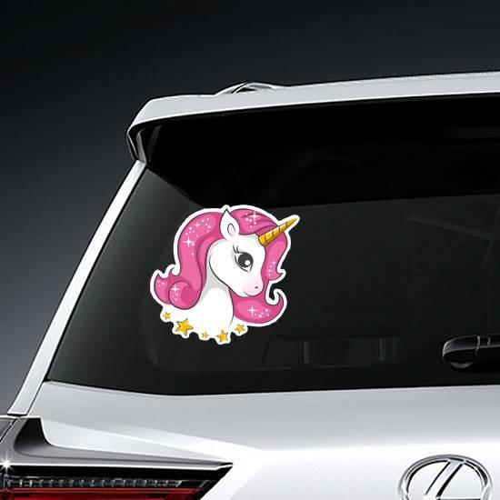 Cute Magical Unicorn and Stars Sticker | Unicorn and Pegasus Stickers Girly Girl Stickers Star Stickers