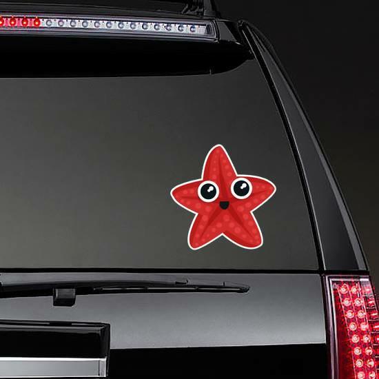 Cute Red Sea Star With Big Shiny Eyes Sticker | Starfish Stickers Hawaiian & Tropical Stickers Starfish Stickers