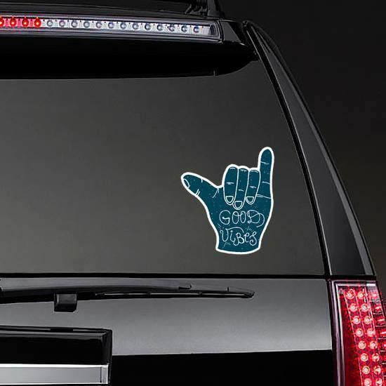 Good Vibes Lettering, Shaka Surf Hand Sign Sticker | Shaka Stickers Hawaiian & Tropical Stickers Shaka Stickers