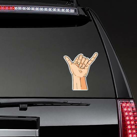 Hand Shoving Shaka Gesture Detailed Illustration Sticker | Shaka Stickers Hawaiian & Tropical Stickers Shaka Stickers