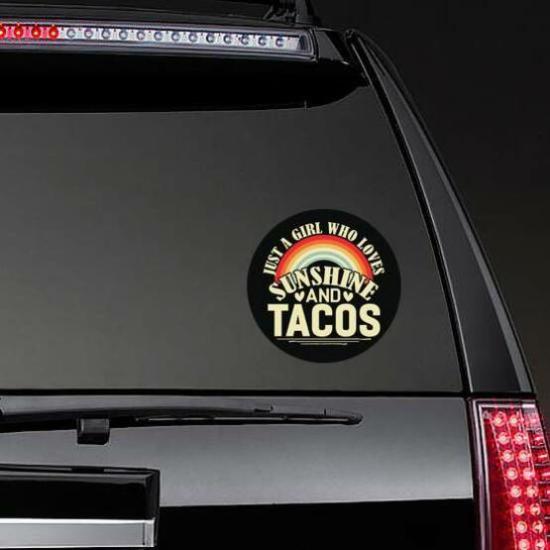 Just A Girl Who Loves Sunshine And Tacos Retro Sticker | Taco Stickers and Decals Food & Beverage Stickers Taco Stickers & Decals