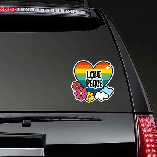 Nice Hippie Heart With Flowers And Cloud Sticker | Hippie Stickers and Decals Hippie Stickers Hippie Stickers & Decals