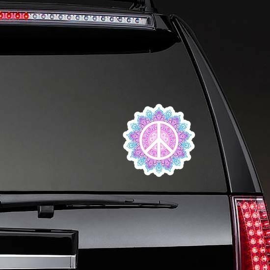 Peace Sign Mandala Hippie Sticker | Peace Sign Stickers and Decals Girly Girl Stickers Peace Sign Stickers & Decals