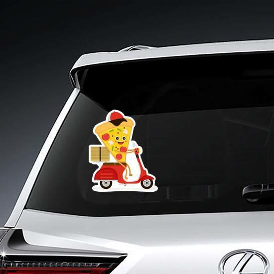 Pizza Delivery Slice Scooter Sticker | Pizza Stickers Food & Beverage Stickers Pizza Stickers