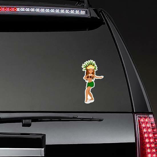 Tahitian Or Hawaiian Hula Female Dancer Cartoon Sticker | Hula Dancer Stickers Hawaiian & Tropical Stickers Hula Dancer Stickers