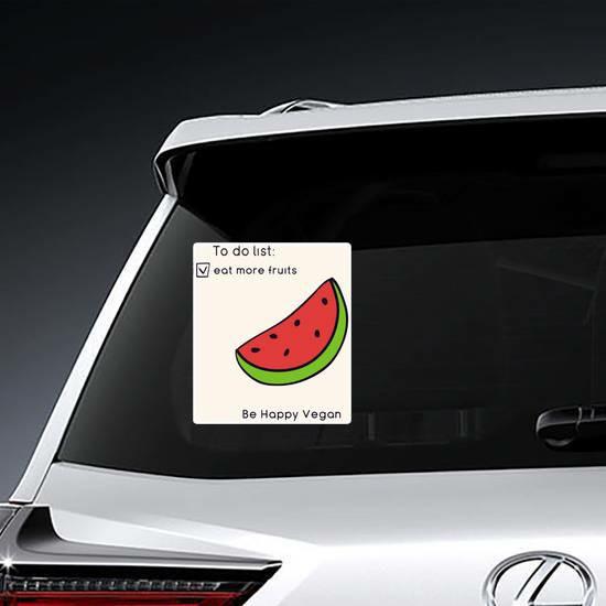 To Do Eat More Fruits Happy Vegan Watermelon Sticker | Vegetarian and Vegan Stickers Food & Beverage Stickers Vegetarian & Vegan Stickers