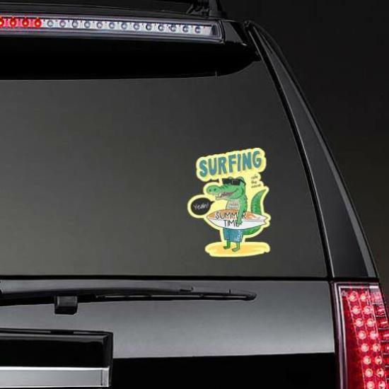 Typography Surfing Cartoon Crocodile Sticker | Surfing Stickers Hawaiian & Tropical Stickers Surfing Stickers